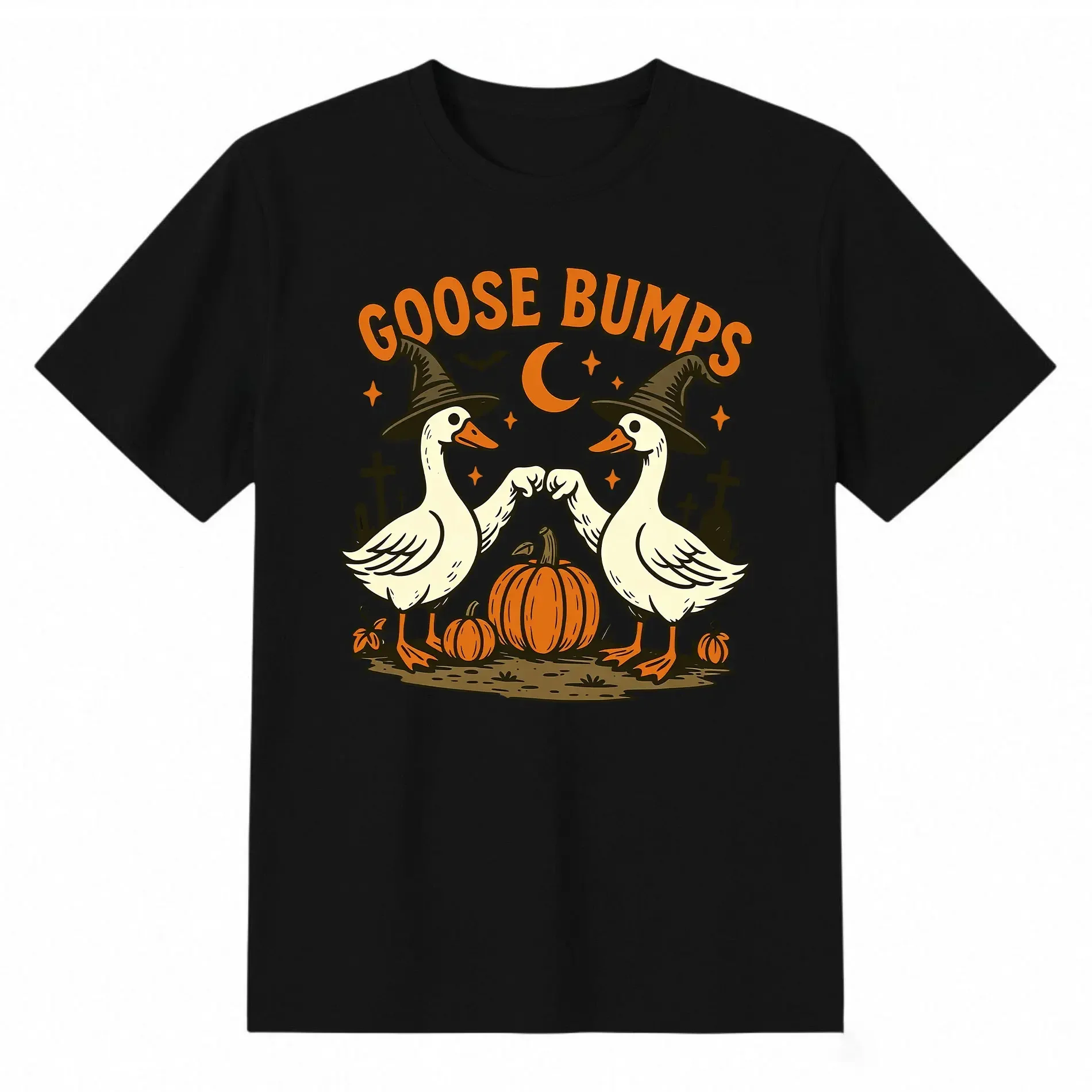 Goose Bumps Halloween T-Shirt, Witch Goose Clipart, Cute Goose Halloween Design, Fist Bump Geese Sublimation, Fall Pumpkin Goose T-Shirt