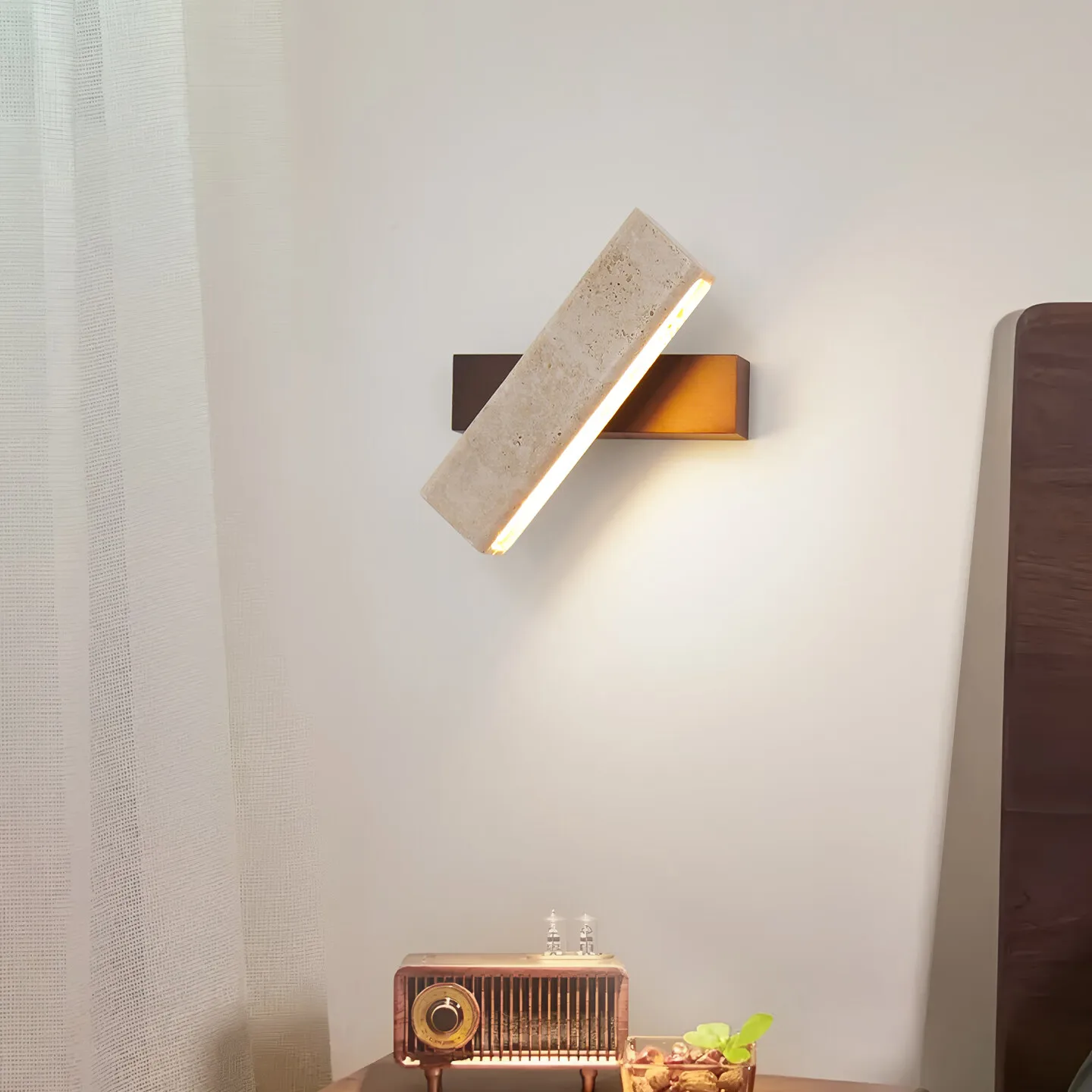 Simple modern bedroom bedside wall lamp rotatable solid wood wall lamp