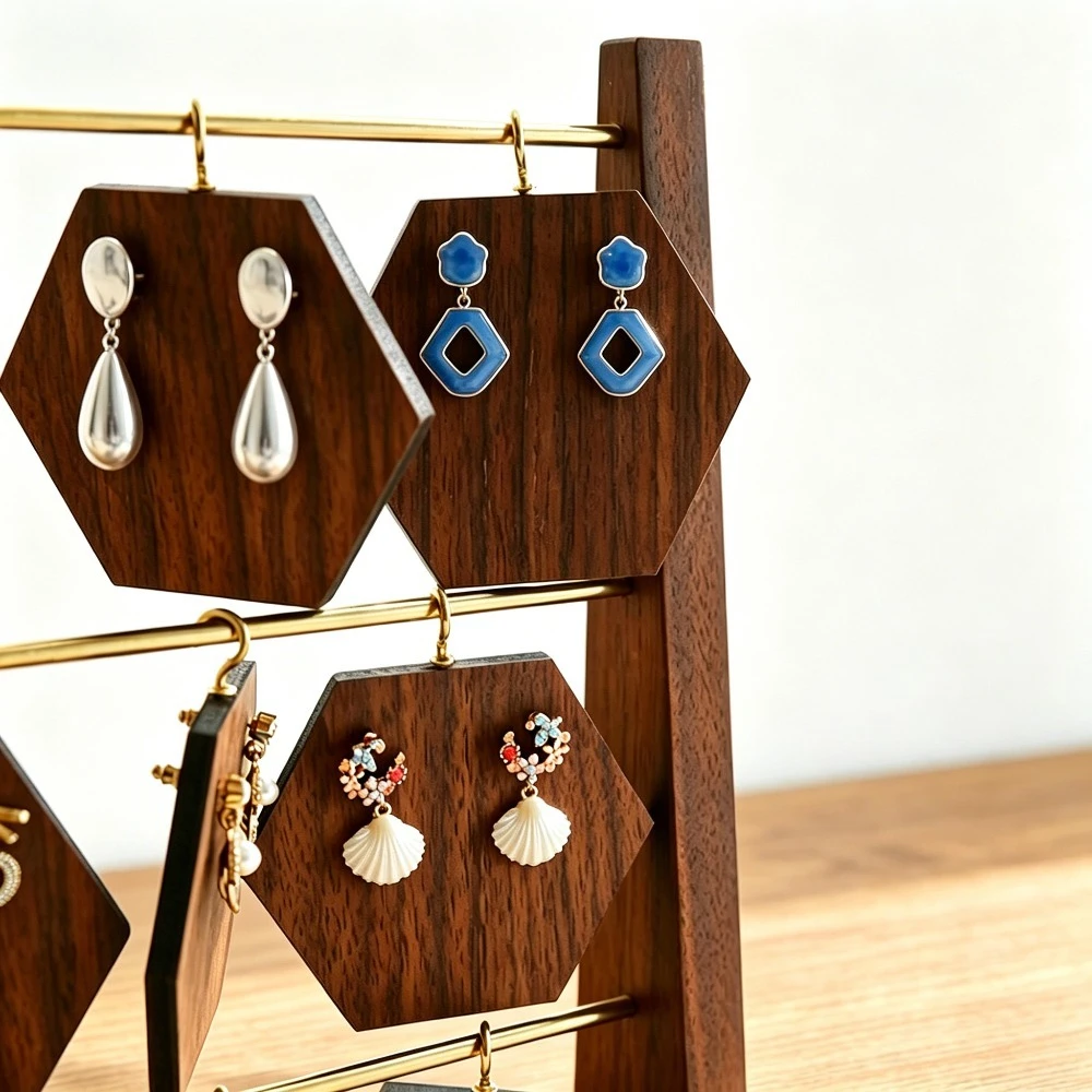 Earrings Storage Rack Walnut Wishing Brand Earrings Jewelry Stall Live Display Shooting Props Jewelry Display Holder