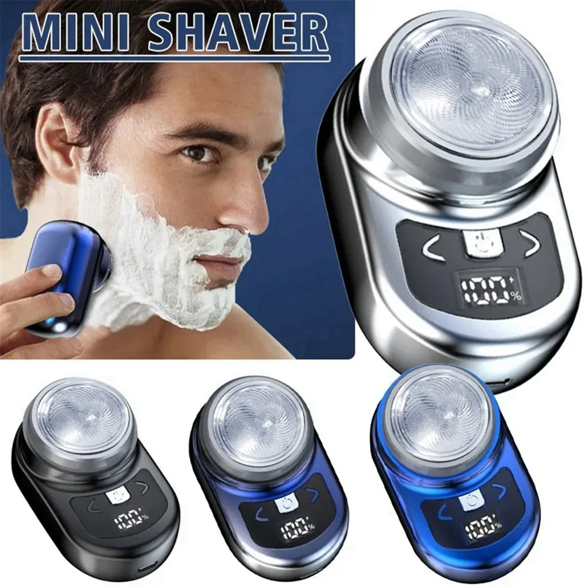 Portable Electric Shaver Pocket Shaving for Men Mini Beard Shaver LCD Power Display Rechargeable Travel Home Shaver-B