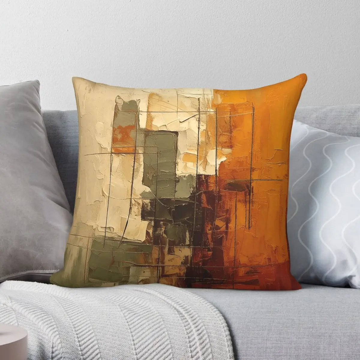 Abstract Earth Tones Brushstrokes Square Pillowcase Polyester Linen Velvet Pattern Zip Decorative Sofa Seater Cushion Cover