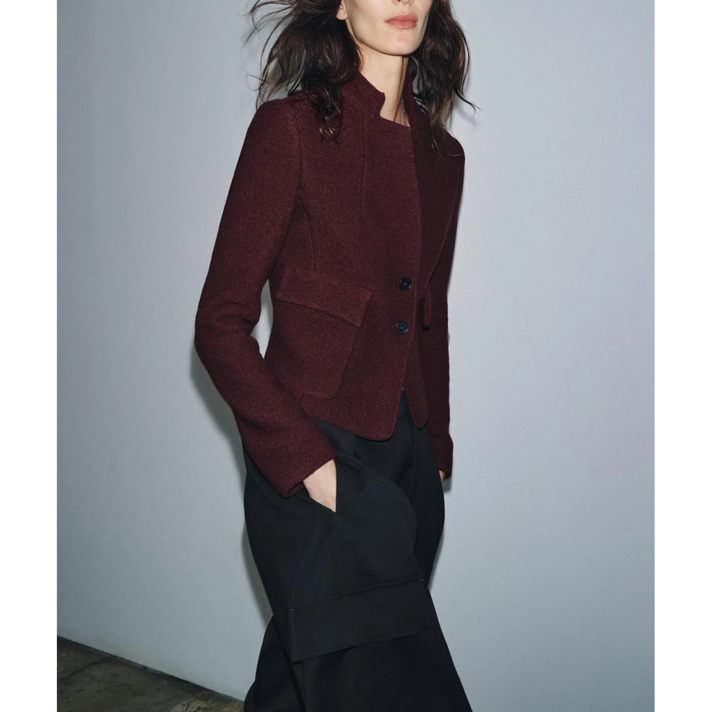 Cappotto lungo slim fit da donna Ele con colletto alla coreana Autunno Inverno Nuovo arrivo American Sle ket Decorato Cerchio Tweed...