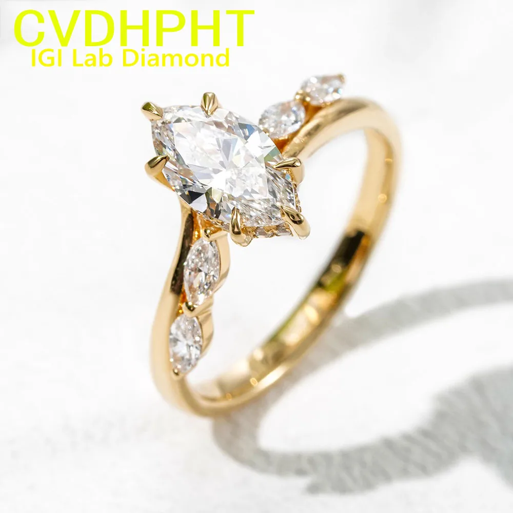 

1 2 3 4 CT Real 18K gold IGI Lab grown Diamond Ring Marquise shape Diamond wedding ring Factory Engagement