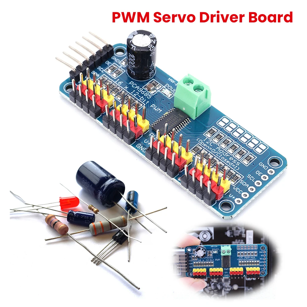 PCA9685 PWM 서보 모터 드라이버 IIC 인터페이스 16채널 12비트 PWM 서보 모터 드라이버 보드 컨트롤러 아두이노 로봇용