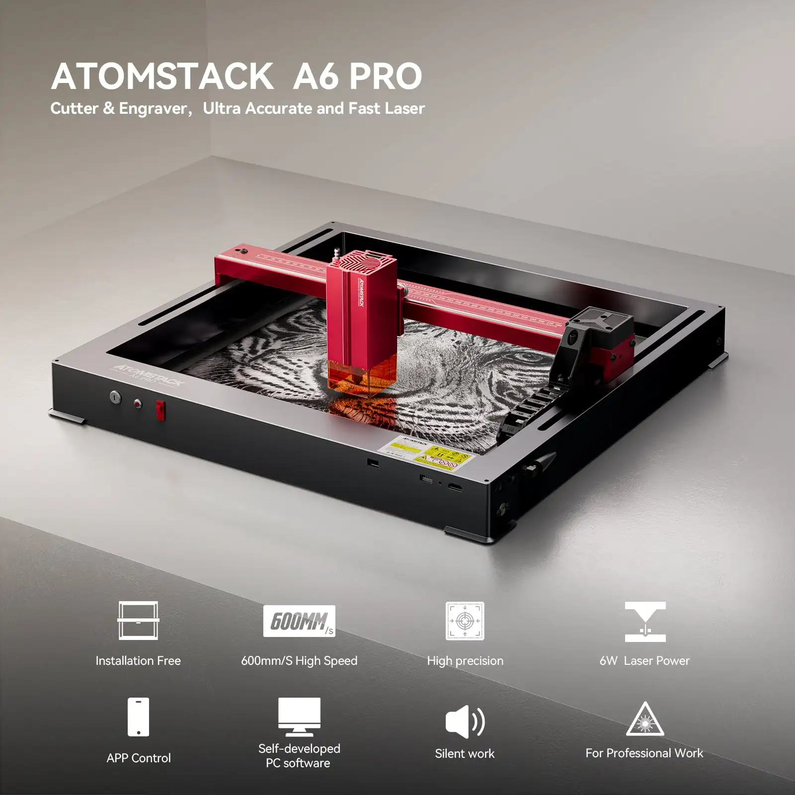 Brand New Atomstack A6 PRO 6W One-Piece Frame Design Laser Engraving Cutting Machine Diode Blue Light Laser Engraver & Cutter