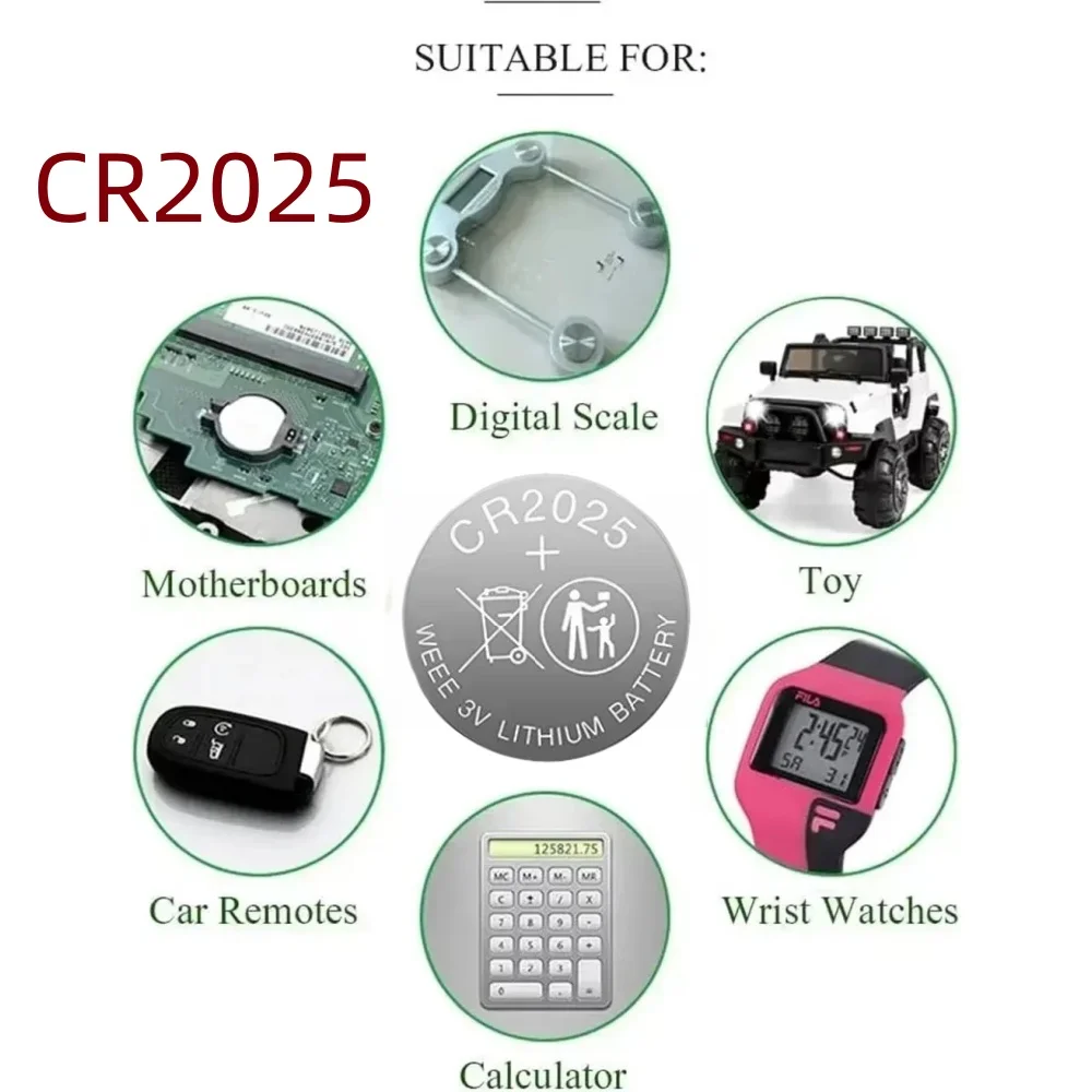Quick Delivery 150mAh 3V CR2025 Battery Lithium Battery DL2025 BR2025 KCR2025 For Car Remote Control Watch Button Coin Cells