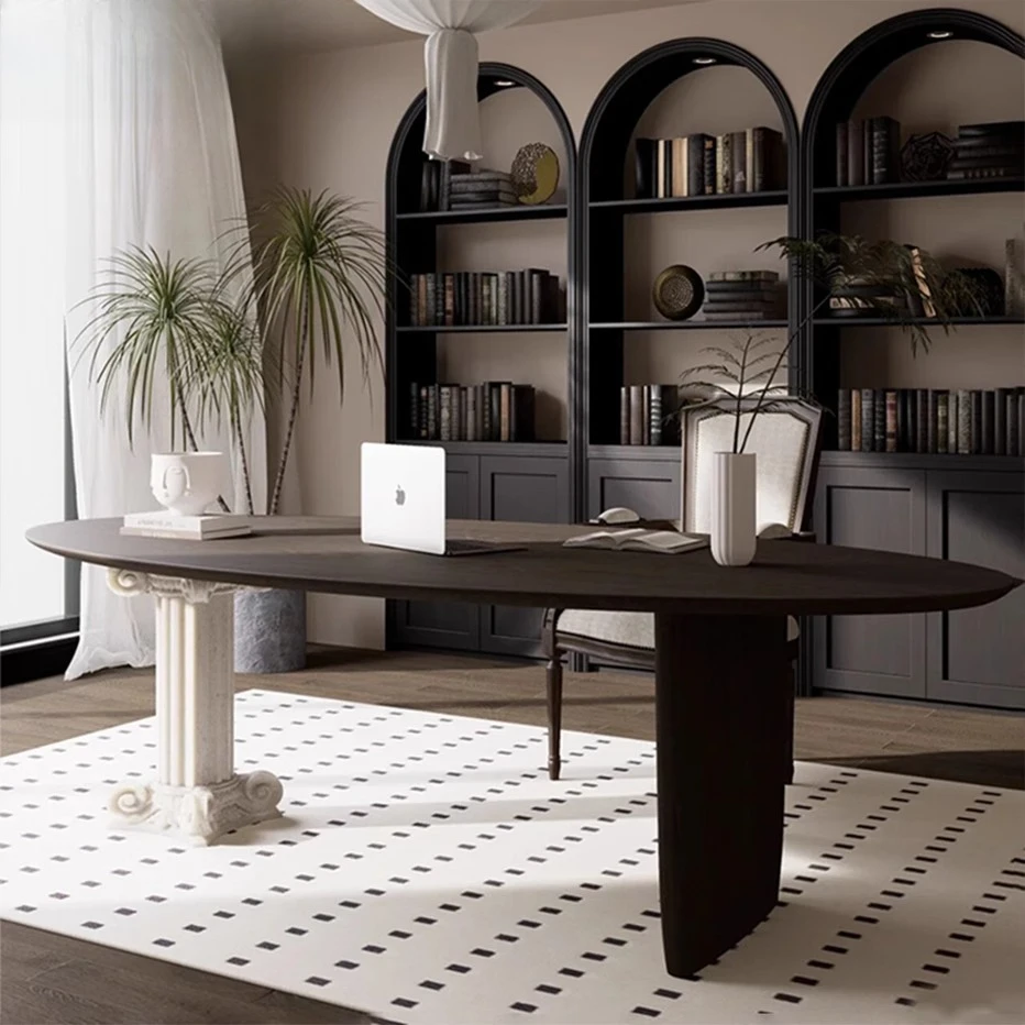 

French retro style solid wood desk Roman column medieval modern simple desk computer table dining table solid wood table legs