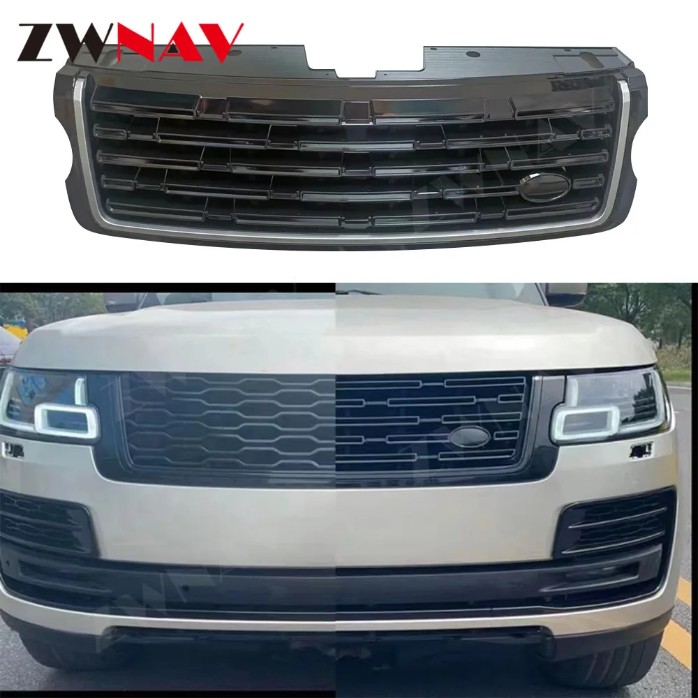 Gloss Black Car Front Bumper Upper Grille Centre Racing Grill For Land Rover Executive 2013 2014 2015 2016 2017 DSB w/ Emblem