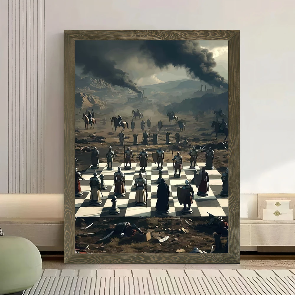Epic Chess Battle in a War-Torn Landscape Canvas Poster Customizable Pictures Wall Art Canvas Painting for Posters Living Room view 3