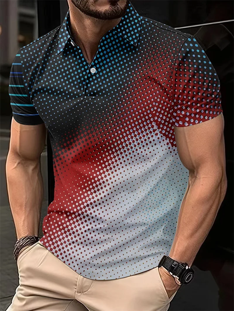 Four Seasons Men'S Tshirt Tops Gradient 3D All Over Printed Premium Men'S Polo Shirt Summer Street Casual Short Sleeve Shirt