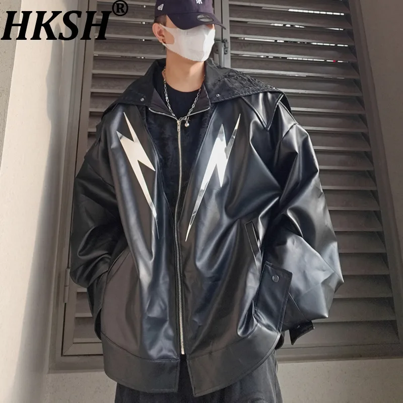 

HKSH весна осень новый мужской темный стиль хип-хоп модная лоскутная куртка из искусственной кожи High Street свободное модное бейсбольное пальто HK13707