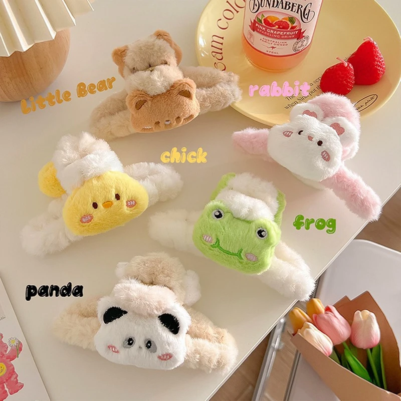 Hair Clip Soft Plush Hair Gripper Cute Cartoon Bear Claw For Anti-slip Anti-break Hair Fixation Stylish Decoration Clamp Strong