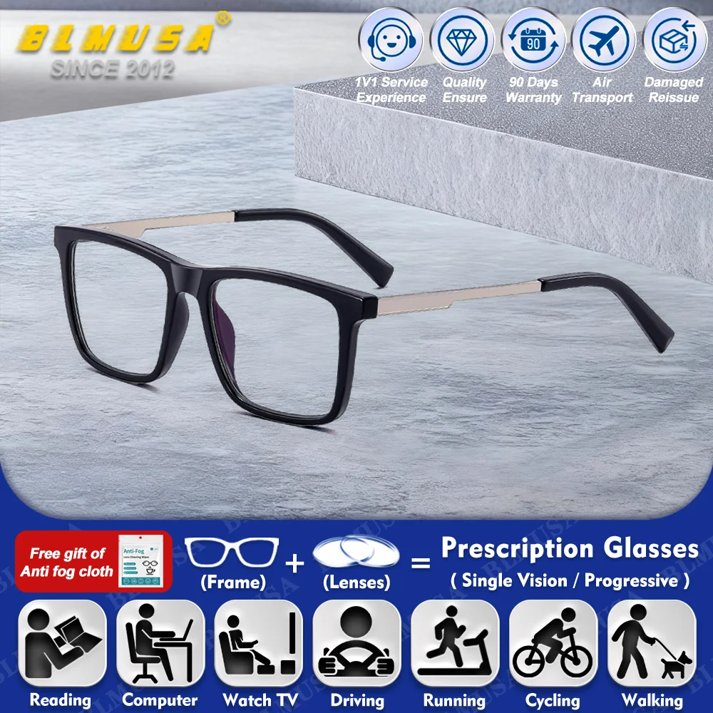 BLMUSA (L) العصرية مستطيل قصر النظر وصفة طبية نظارات للقراءة إطار كبير الحجم مكافحة الأشعة الزرقاء اللونية متعددة البؤر نظارات الرجال #1