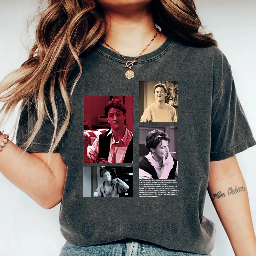 Friends TV Show T-Shirt Chandler Bing Grafik T-Shirt Honoring Matthew Perry Hommage T-Shirt Retro 90er Baggy Boyfriend Shirt Vintage Tops