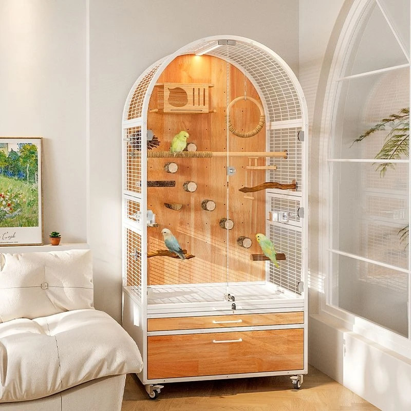 Parrot Bird Cage Villa Large Household Solid Wood New Luxury Stainless Steel Splash-proof Ecology