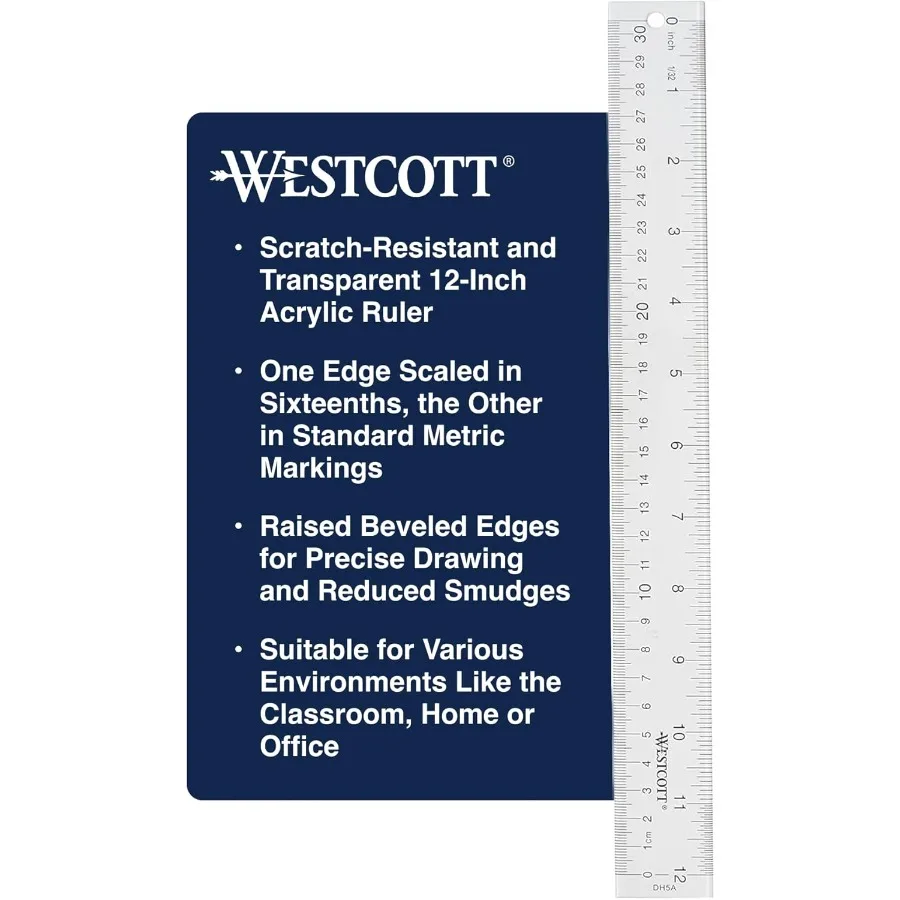 Regla acrílica de 12 pulgadas con marcas de fácil lectura: manualidades y útiles escolares