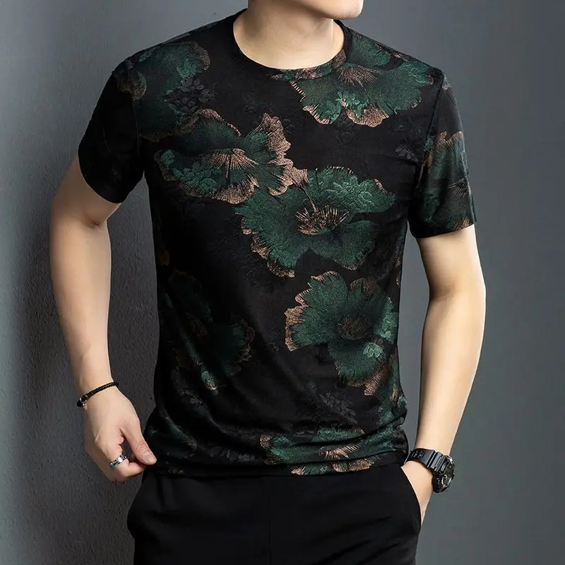 Simplicity Trend Versatile New Summer Men\'s Round Neck Hot Stamping Printing Fashion Casual Loose Short Sleeve T-Shirts Tops