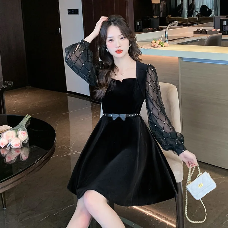 Splicing Dresses for Women on Sales Party Clothes Sale Clearance Elegant Chic Thic Pretty Evening Prom Woman Long Sleeve Dress