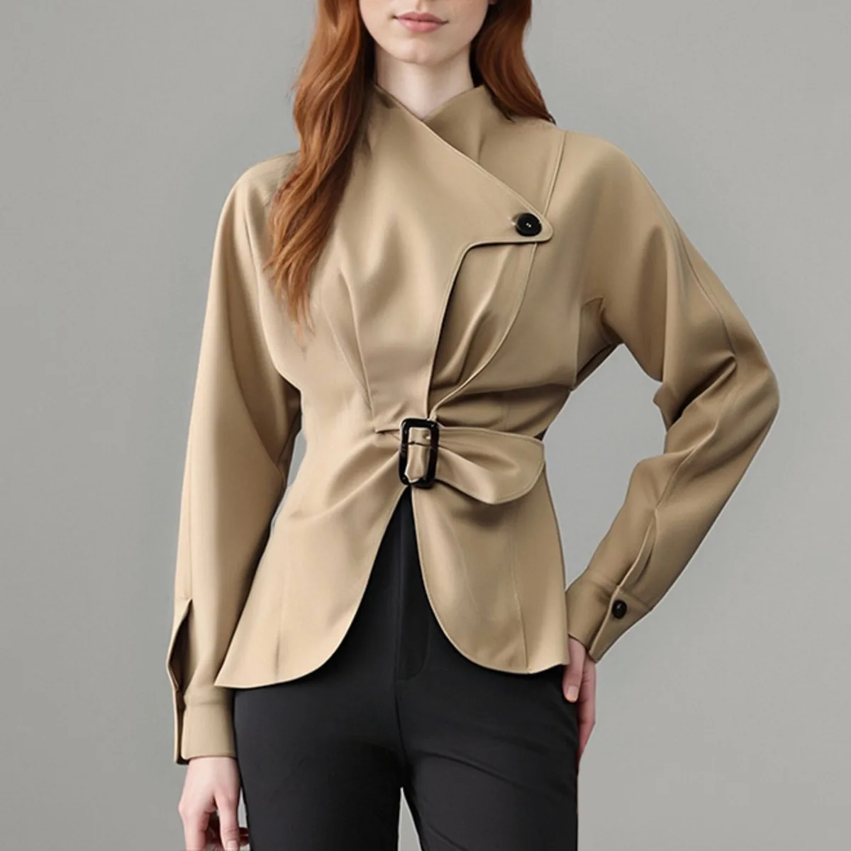 BJTZ Temperament Office Lady Designer Versatile Irregular Short Trench Jacket For Woman 2025 Autumn New Outwear Female Clothing