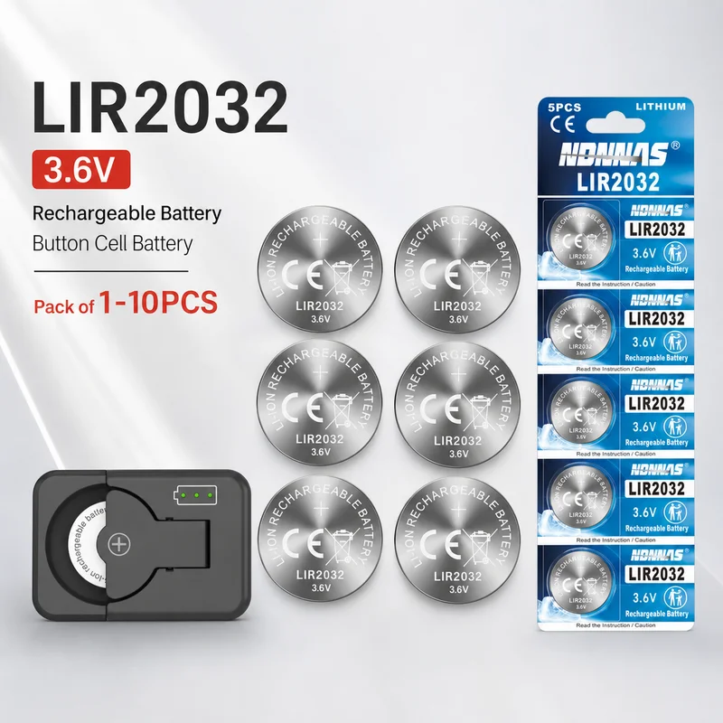 Rechargeable Button Cell Battery LIR2032 2032 3.6V Lithium Coin 1-10PCS Replacement Pack For Car Key Fob Remote, Stable Power