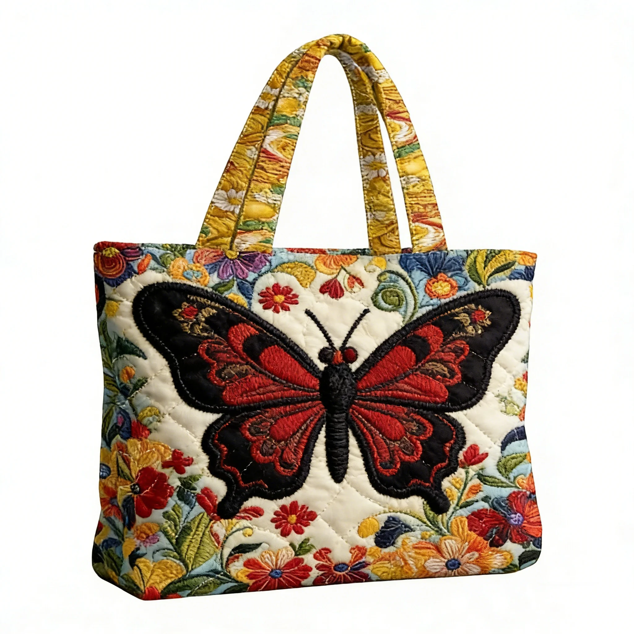 Retro Butterfly Printing Handbag Patchwork Valley Quilted Tote Women's Casual Shoulder Bag Daily Shopping