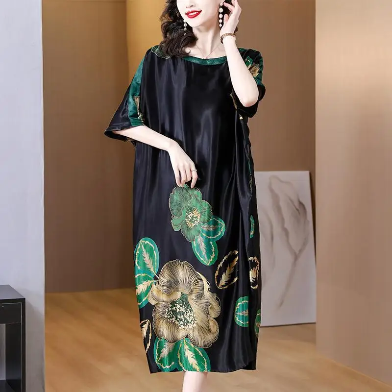 فستان صيفي جديد مع مزاجه أنيق الراقية المرأة الخفيفة الفاخرة في منتصف العمر الأم الفاخرة تنورة الحرير الجليد