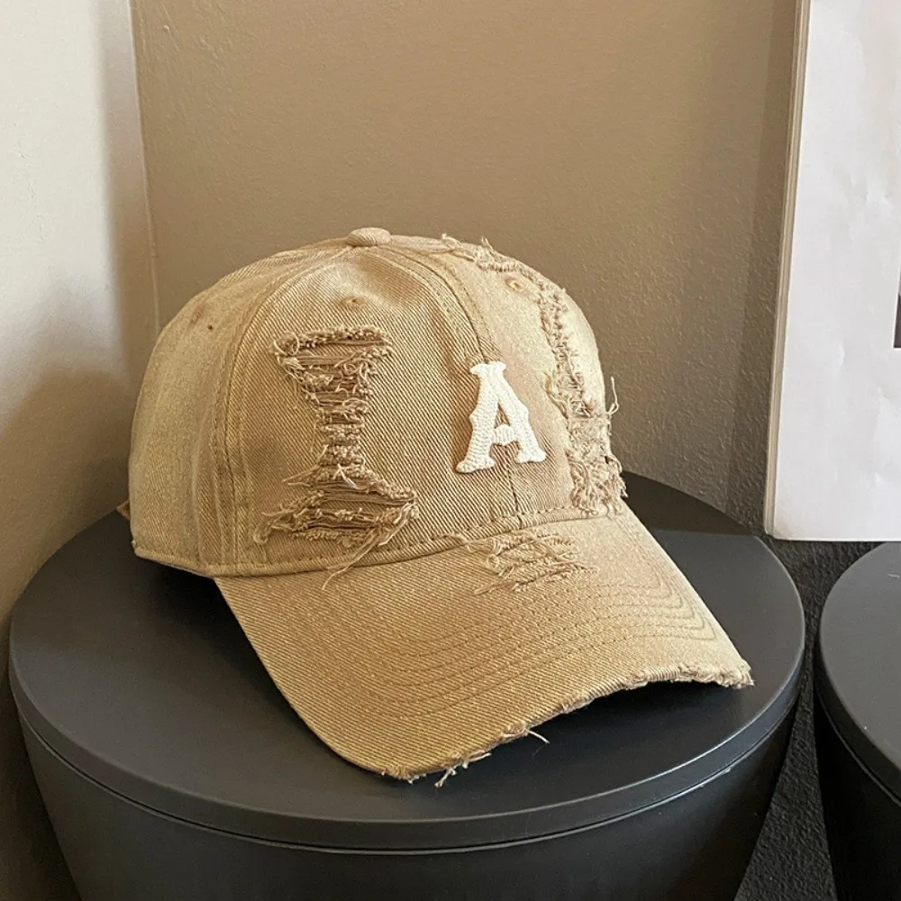 

Adjustable Vintage Letter Baseball Hat Embroidery Y2k Holes Peaked Cap Visor Gothic Snapback Cap Outdoor