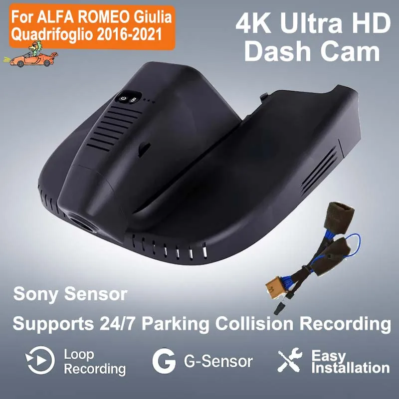 4k plug and play fácil instalação wifi carro dvr traço cam para alfa romeo giulia quadrifoglio gta veloce 2016 2017 2018 2019-2021