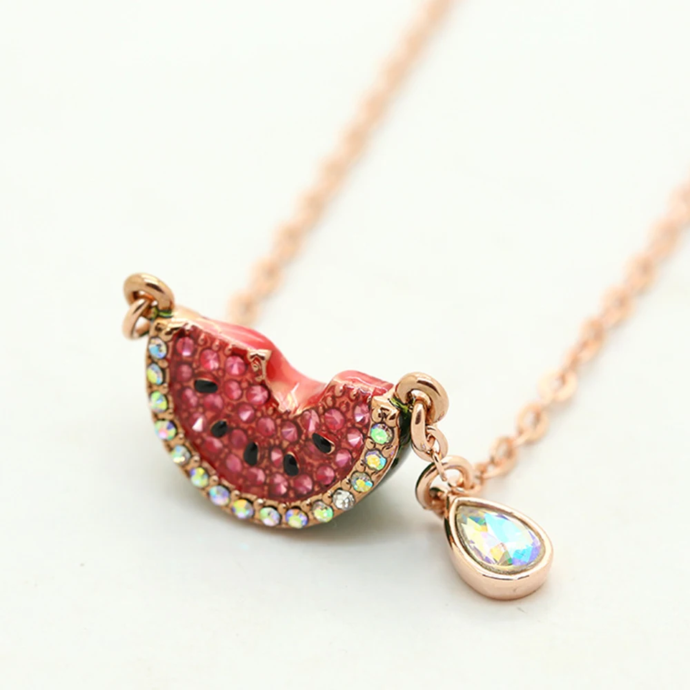 

1Pc Exquisite Watermelon Necklace,Stylish And Dazzling Rhinestone Teardrop-shaped Clavicle Chain With A Fresh Fruit Theme,Gift