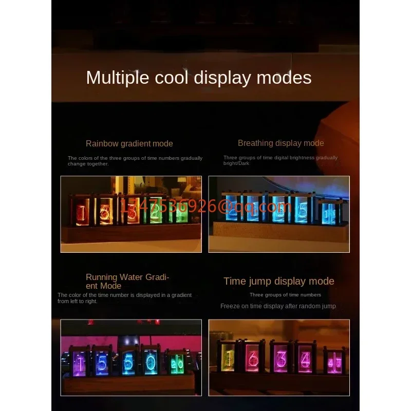 RGB quasi-glow tube clock LED desktop creative solid wood ornament retro electronic digital clock