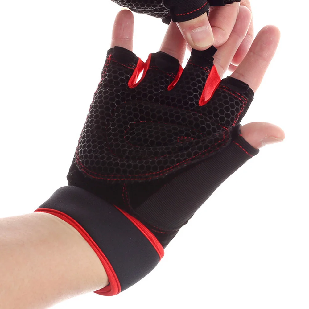 

1 Pair Fitness Gloves M Size Black Red Anti-Slip Breathable Silicone Palm Weightlifting Wrist Wrap For Gym Training Workout