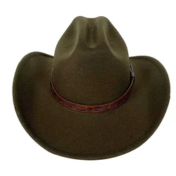 Men's Western Women's Cowboy Hat Army Green Men's Women's Cowboy Jazz Hat Wide Brim Felt Fedora Sombrero Hombre