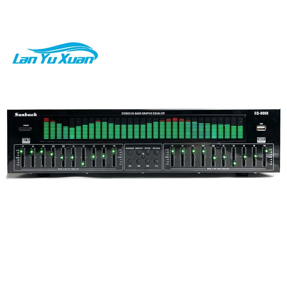 HiFiAMP EQ8000 الأخضر LED المهنية EQ التعادل Bluetooth5.4 الألياف البصرية محوري معالج فك تشفير الصوت الرقمي #3