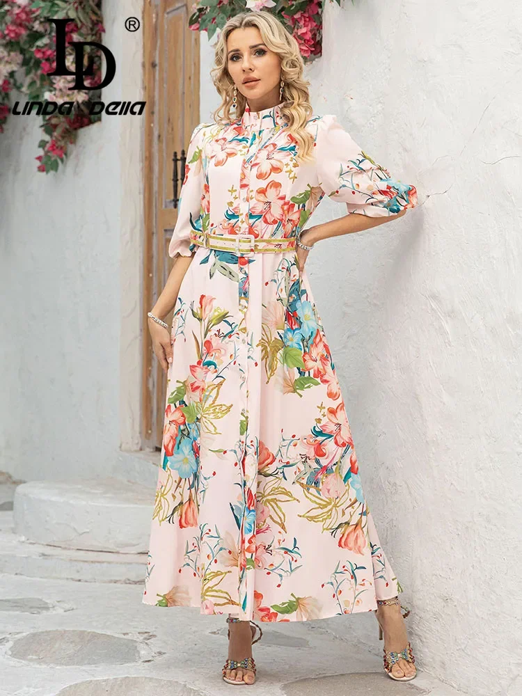 

Новое женское платье LD LINDA DELLA 2025: весенняя коллекция, стиль «Чайная пауза», ретро-принт, эксклюзивное длинное платье Kikyo класса люкс