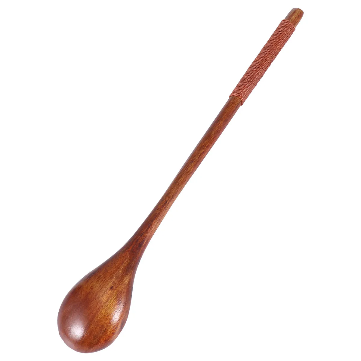 5Pcs Honey Wooden Spoons Long Handle Natural Brown Stirring Spoons Thread Wrapped Hand Comfortable for Dessert Salad Soup Rice