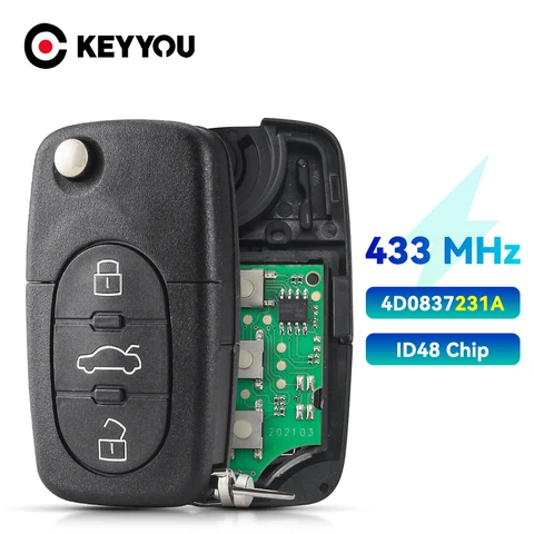 KEYYOU автомобильный пульт дистанционного управления с 3 кнопками для Audi A3 A4 A6 A8 B5 TT RS4 Quattro 1994-2004 старые модели 433 МГц ID48 чип HU66 лезвие