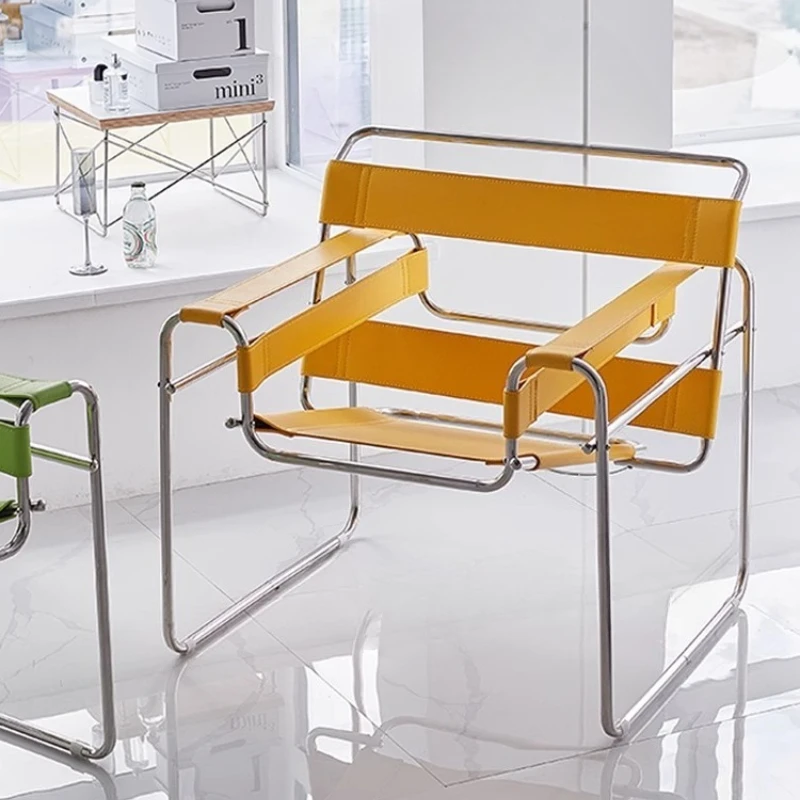 

Saddle Leather Chair Vasily Nordic Designer Medieval Chair Stainless Steel Single Bauhaus Vintage Casual Single Chair