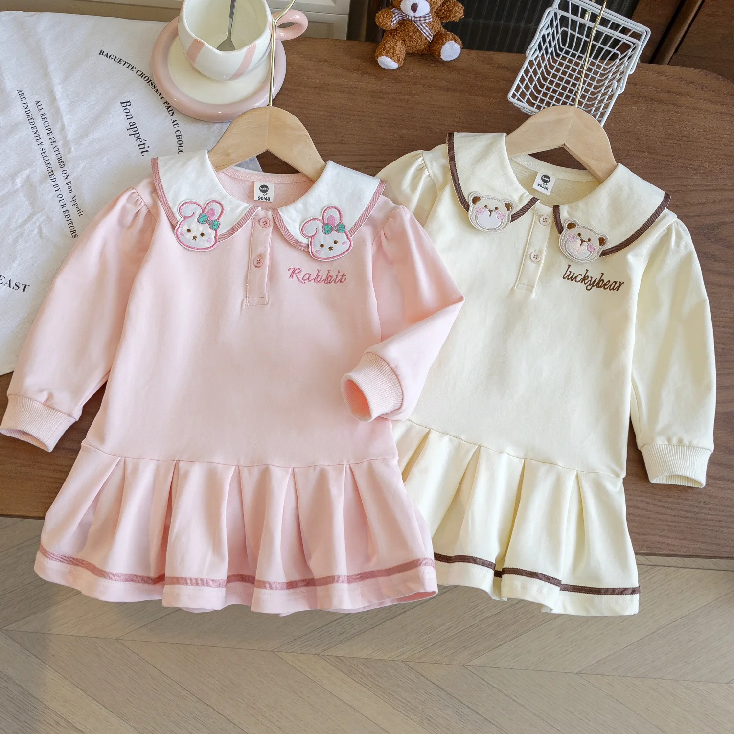 Girls POLO Skirt Spring and Autumn New Children's Princess Baby Girl College Style Cartoon Doll Collar Girls Casual Dresses