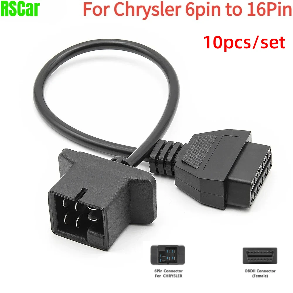 

10 шт. для Chrysler Jeep Dodge 6-контактный разъем OBD 6-контактный OBD2 16-контактный кабель Автомобильный считыватель кодов Диагностический инструмент Адаптер Разъем Провод