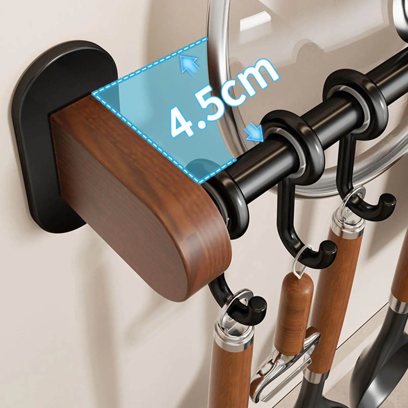 Kitchen Hanging Rack Kitchen Rail Wall Mounted with 8 Hooks Pot Pan Rack for Cookware Cooking Utensils Spoons Mugs Entryway