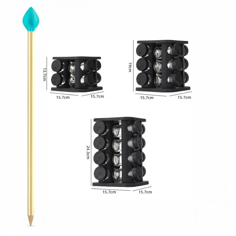Rotating Spice Rack Set with Glass Jars 9/13/17 Pcs Clear Seasoning Organizer for Kitchen Countertop Pantry Storage