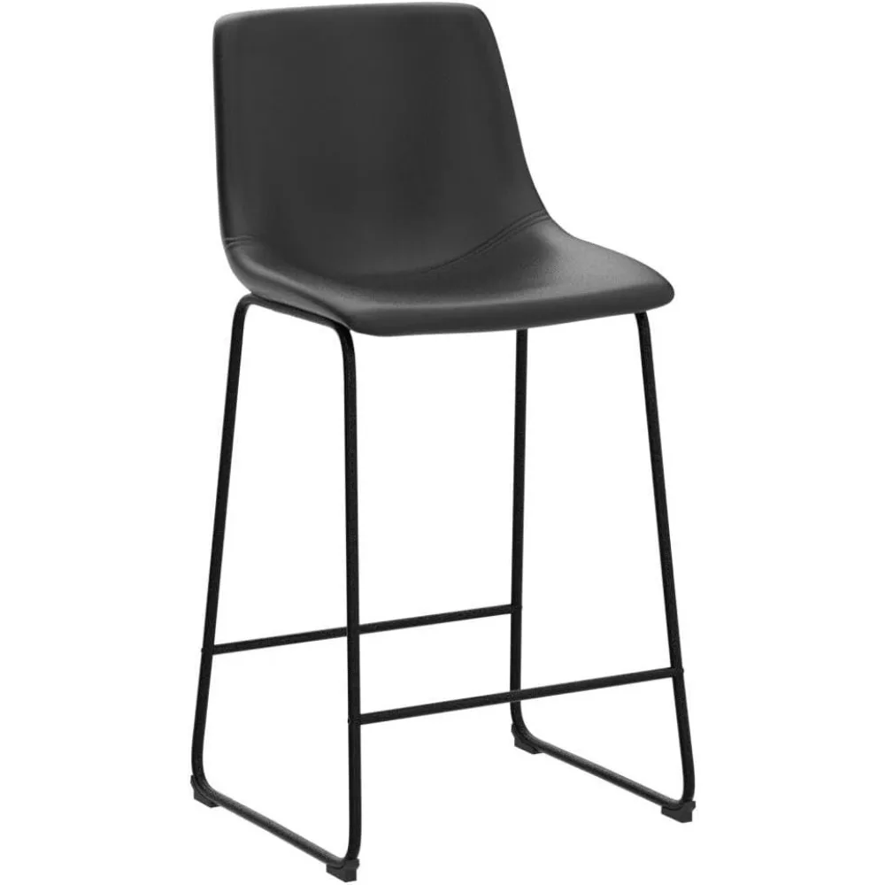 LEMBERI-Modern Bar Stools Set, banquinho de couro sintético, costas e perna de metal, altura do contador, 2 em, 26 em