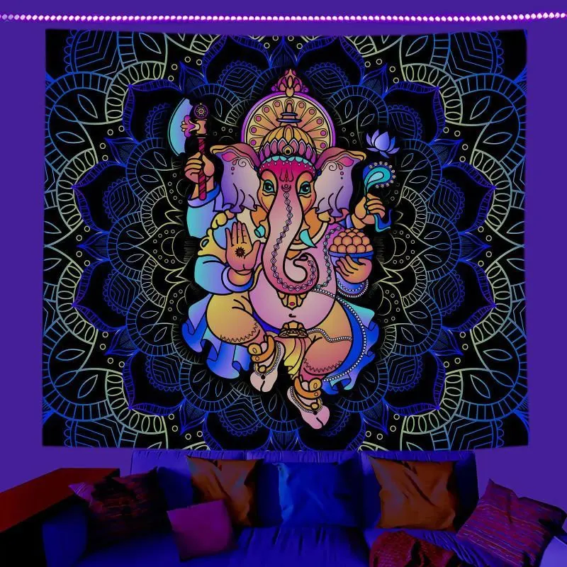 VIKAMA Blacklight Sun Face Tapestry Wall Hanging Zodiac Wheel Psychedelic Colorful Mystic Celestial Aesthetic Wall Art Decor