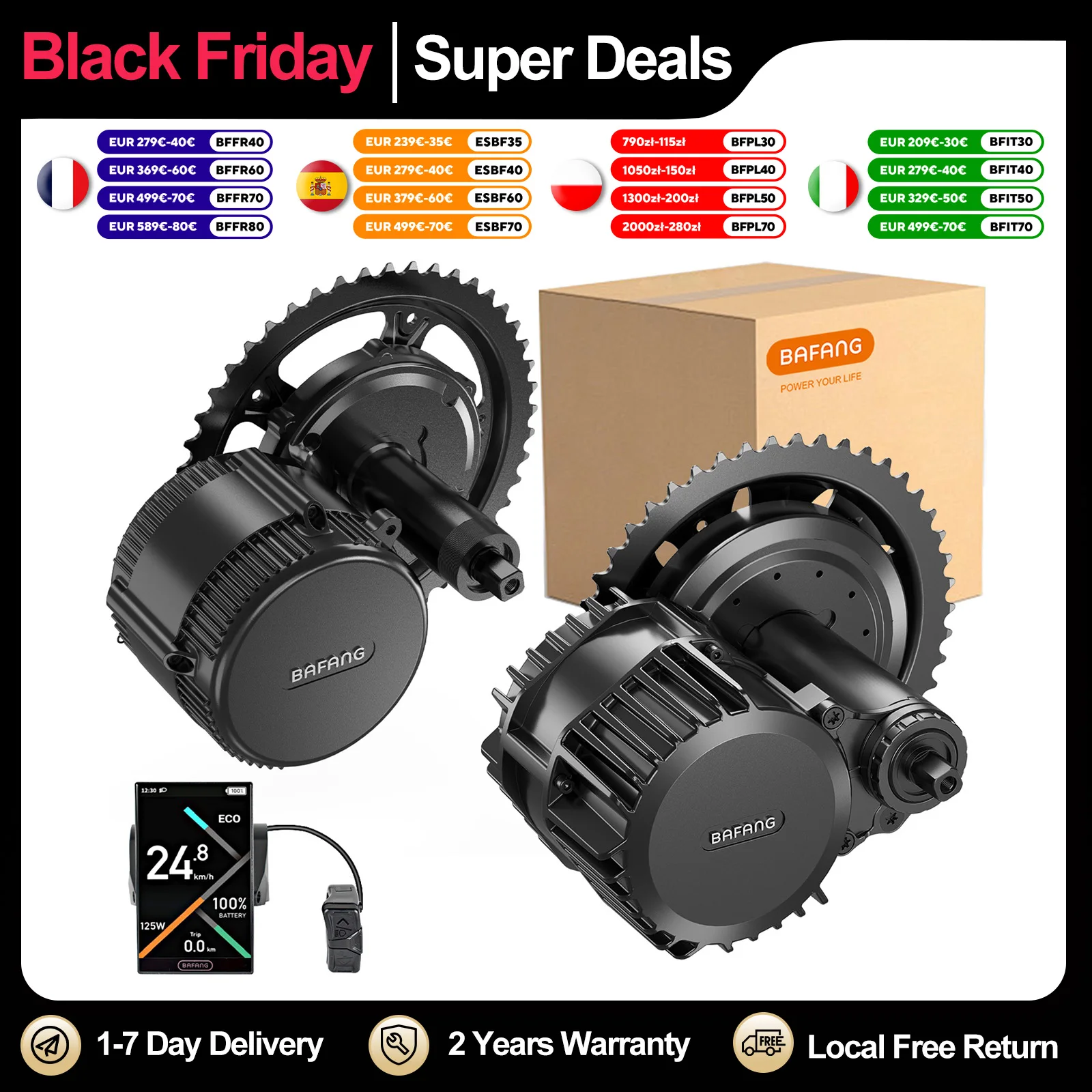 Moteur Bafang 250W 350W 500W 750W 1000W Kit moteur 36V 48V 52V Kits de Conversion de vélo électrique à entraînement central 8fun BBS01B BBS02B BBSHD