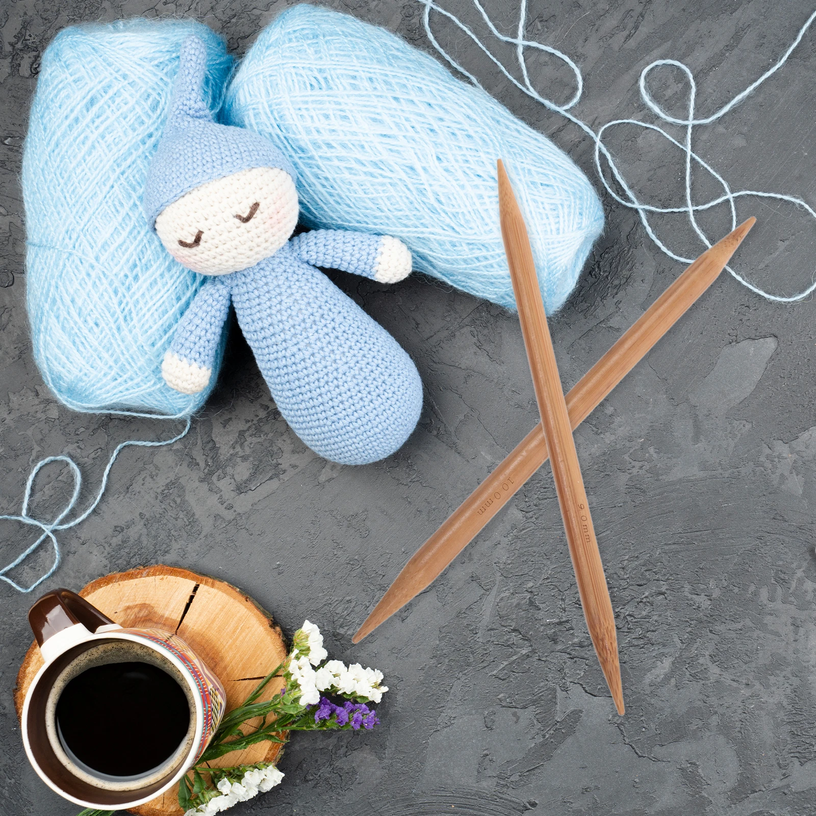 

75 pcs Bamboo Knitting Needles Straight H made Long Sweater Needle Kit Dual end Tools 15 Sizes Lightweight Sturdy