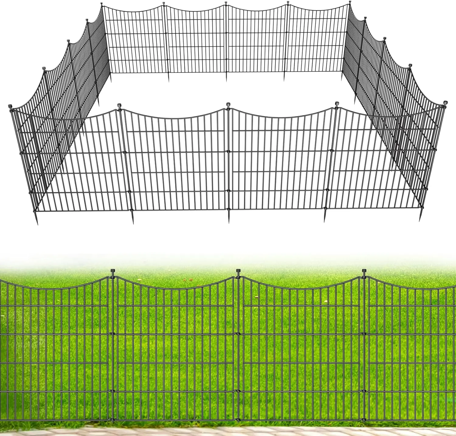 

Металлический забор для собак из 10 панелей, устойчивый к ржавчине, 81 см (В) x 7,2 м (Д), легко устанавливаемый садовый барьер для животных и ограждений