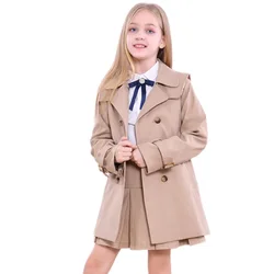 Girls Trench Mid-length Coats Spring Autumn Fashion Kids Windbreaker Girl Double-breasted Jacket Teen Outerwear Children Clothes