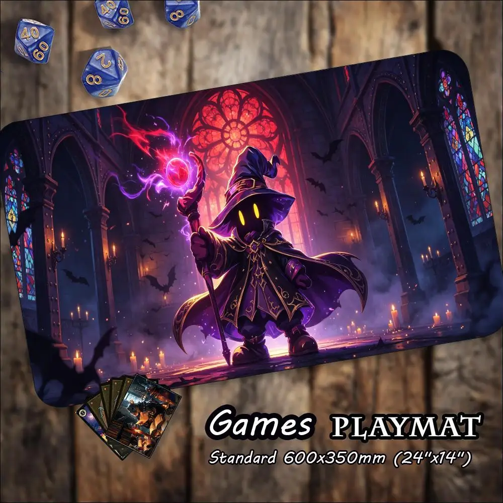 Dark Mage Wizard Gothic Castle Playmat Large Stitched Edge Non Slip Mat For Tabletop Trading Card Board Game Desktop Accessory
