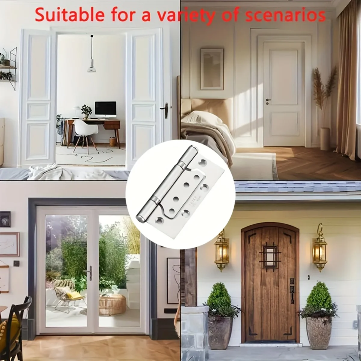 100mm Silver Stainless Steel Door Hinges, Non-Mortise Flush Mount for Wooden Doors