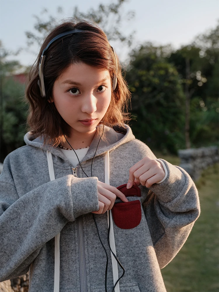 

Botanique Luy Red Envelope Woolen Hooded Open Cardigan Sweatirt Women's Casual Sle Long Sve Polyester Blend